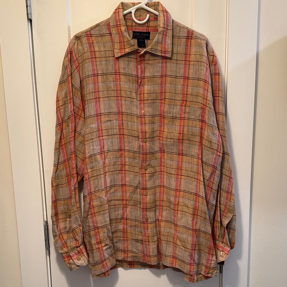 Scott Barber Men's Linen Plaid Lightweight Shirt size L